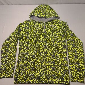 Nike Therma Fit Hoodie Mens Small Camo Pattern Green Black Abstract Swoosh Logo